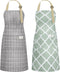 NLUS 2 Pack Kitchen Cooking Aprons, Adjustable Bib Waterproof Chef Apron with 2 Pockets for Men Women(Green Plaid/Grey Plaid)...