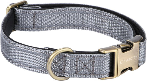 Reflective Dog Collar,Metal Buckle Soft Neoprene Padded Breathable Nylon Pet Collar Adjustable for Small Medium Large Boys Girls Dogs (Grey, Small...