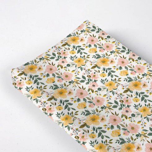 Flowers Changing Pad Cover, Flowers Leaves Prints Baby Nursery Diaper Changing Table Pad Cover, Unisex Flowers Floral Pattern Diaper Changing Shee...