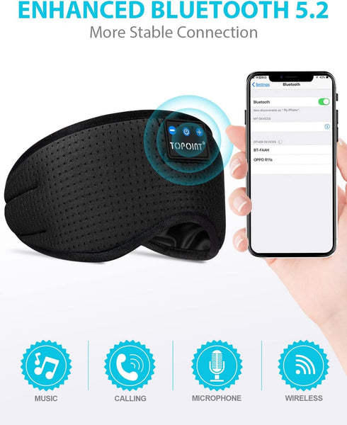 TOPOINT Bluetooth Sleep Mask, Eye Mask Wireless Headphones, Silk Sleeping Eye Cover Travel Music Headsets with Microphone Handsfree, Sleep Headpho...