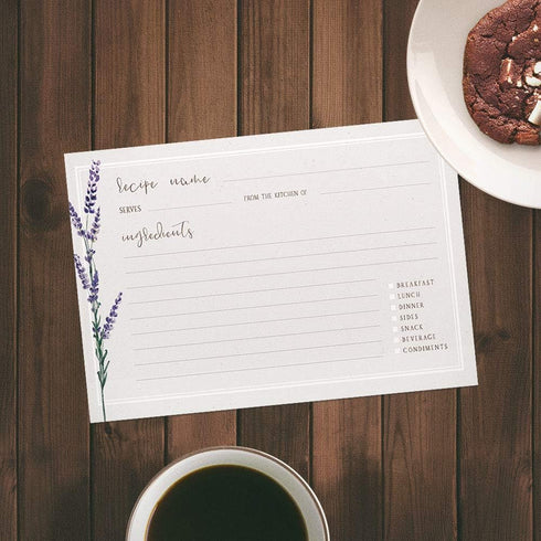 Vintage Lavender Flowers Recipe Cards, Set of 50 - Rustic Elegance for Your Culinary Creations (4x6 in. - Rectangle)...
