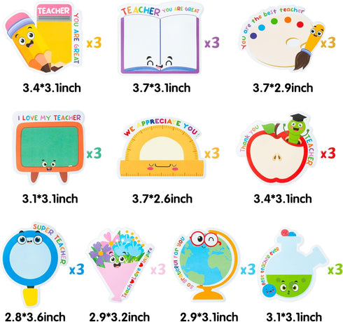 30 Pack Teacher Sticky Notes - Teacher Notepads Book Pencil Ruler Shaped Set Self Sticky Writing Memo Pads Page Marker for Teacher Appreciation Gi...