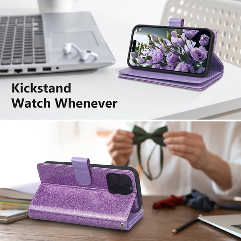 Varikke for iPhone 12 Wallet Case Detachable with Card Holder for Women, Fashion Glitter Leather Strap Strong Magnetic Flip Wallet Removable Phone...