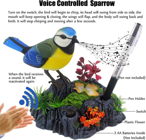 Tipmant Cute Electronic Birds Toys Pets Simulation Realistic Move Chirp Electric Office Home Desk Decor Decoration Kids Birthday Gifts (Blue & Yel...