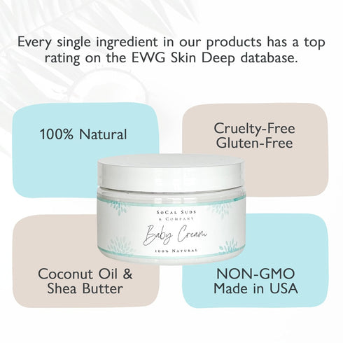 SoCal Suds & Company - Natural & Organic Baby Cream - Gentle Moisturizing for Sensitive Tender Infant Skin, Nourishing Hydration with Aloe & Cocon...
