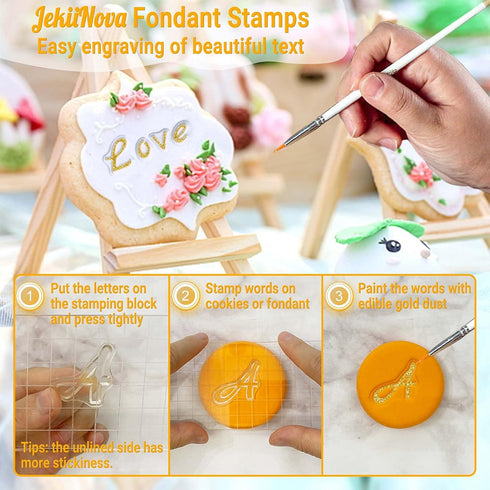 4 PCS Alphabet Letter Fondant Stamps for Biscuit Cake Cookie, Upgraded Food Grade Alphabet Cake Stamp Tool Uppercase Extra Spare Lowercase Numbers...