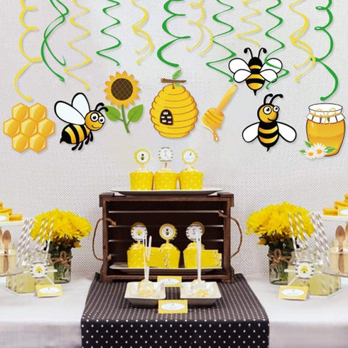 30Ct Bee Party Hanging Swirl Decorations,Bumblebee Party,Fairy Party,Garden Party,Party for Girls,Boys,Kids,Home,Classroom,Baby Shower...