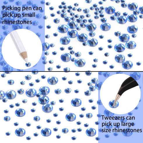LPBeads 6400 Pieces Hotfix Rhinestones Lt Sapphire Flat Back 5 Mixed Sizes Crystal Round Glass Gems with Tweezers and Picking Rhinestones Pen...