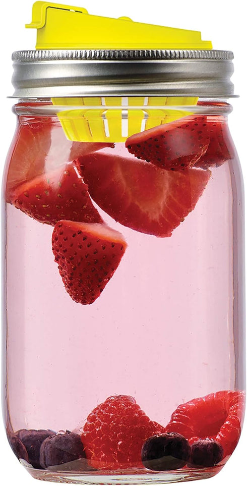 Jarware Mason Jar Fruit Infuser Drink Lid, Alex's Lemonade Stand, Plastic, Yellow, Set of 2, Regular Mouth...