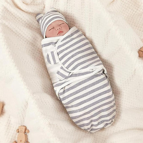 3-Pack Baby Swaddle Sleep Sacks Baby Swaddle Blanket Wrap for Boys Girls,Babies Swaddle Sack with Hat for 0-3 Months Newborn (D)...