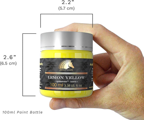 MyArtscape Lemon Yellow Acrylic Paint - 100ml Bottle (3.38 fl oz) - Artist Quality - Lightfast - Heavy Body - Rich Pigment - Great Tinting Strengt...