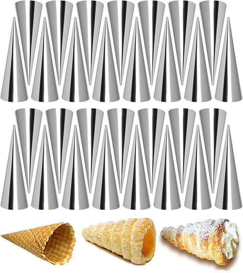 30pcs Non-Stick Cream Horn Cones Tubes Stainless Steel Conical Croissant Pastry Baking Moulds Set, Cannoli Form Roll Mold Corner Shaper for Christ...