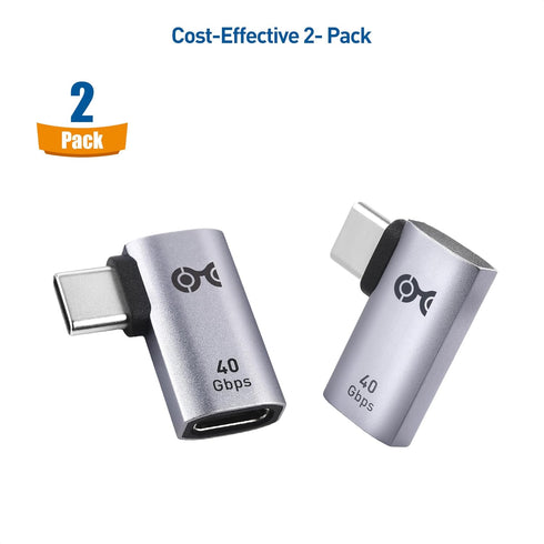 Cable Matters 2-Pack 40Gbps Flat Right Angle USB C Adapter with 240W PD (90 Degree USB C Adapter) in Black - Thunderbolt 4, USB4, Thunderbolt 3 Po...