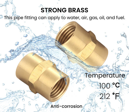 Brass Coupling 1/4" NPT Female x 1/4" NPT Female Hex Head Pipe Fitting (Pack of 2) - Compressor connector 1/4 Inch fnpt to 1/4 Inch fnpt, Air Hose...