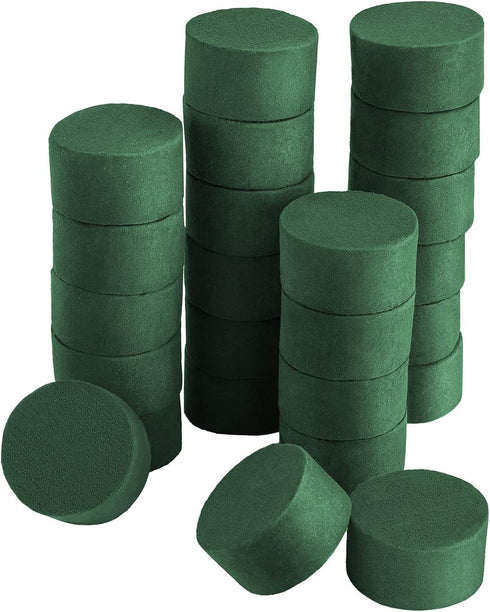 24 Pieces DIY Flower Arrangement Kit, 3.15 x 1.57 Inches Wet Floral Foam Round Flower Arrangement Kit Green Wet Foam Block for Wedding, Aisle Flow...