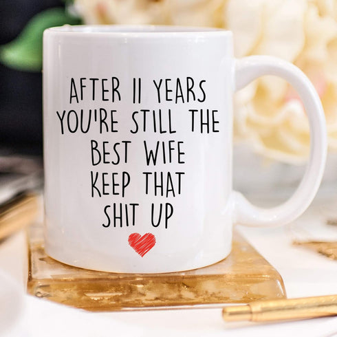 YouNique Designs 11 Year Anniversary Coffee Mug for Her, 11 Ounces, 11th Wedding Anniversary Cup For Wife, Eleven Years, Eleventh Year, 11th Year...
