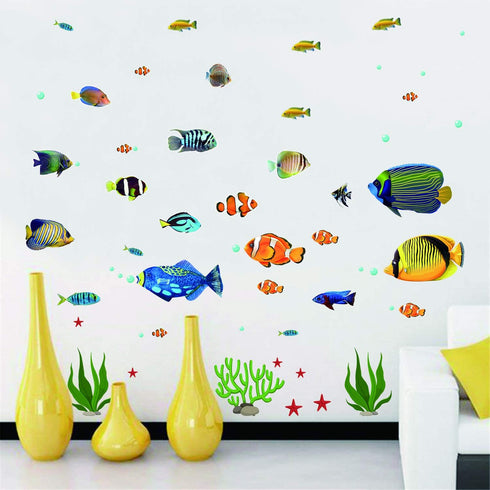 Fish Wall Stickers Under The Sea Decorative Wall Decals Coral Reef Fish Wall Stickers Peel and Stick Starfish Wall Art Sticker Decals for Kids Nur...