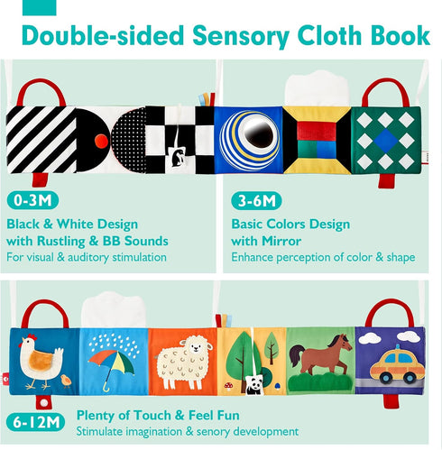 Baby Toys 0-6 Months - High Contrast Newborn Toys - Baby Tummy Time Books 0-6 Months with Crinkle, Squeaky Sounds, Touch Feel, Visual Stimulation ...