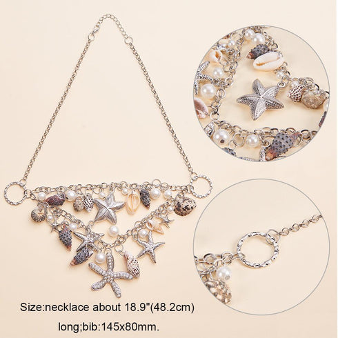 PH PandaHall 3 IN 1 Fashion Sea Shell Starfish Faux Pearl Collar Bib Statement Chunky Mermaid Tail Necklace Bracelet and Earrings Mermaid Costume ...