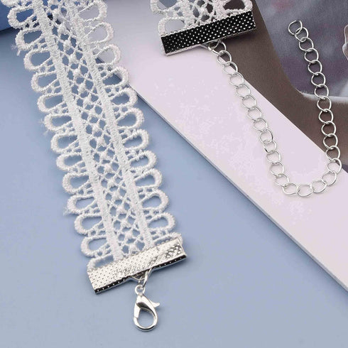 Boho Hollow Lace Choker Necklace White Wide Lace Necklace Plain Scalloped Lace Clavicle Necklaces Short Vintage Necklace Chain Jewelry for Women...