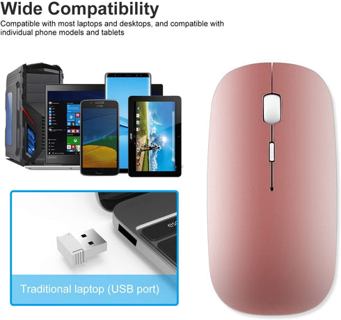 ShuGuoTu Wireless Mouse, 2.4G Slim Mute Silent Click Noiseless Optical Mouse with USB Receiver and Type C Adapter Compatible with Notebook, PC, La...