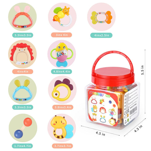 MOONTOY Baby Rattles Teether Set Toys for 0 1 2 3 4 5 6 7 8 9 10 11 12 Month Old Baby Boy Girl, 9PCS Baby Toys Sensory Toys Early Development Newb...