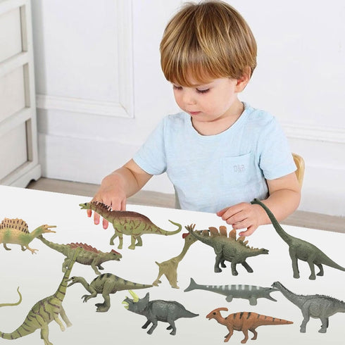 Mini Jurassic Dinosaur Figures Set 12 Pcs Plastic Rubbery Educational Action Playset for Children Science Play Best for Birthday Party Favors (Jur...