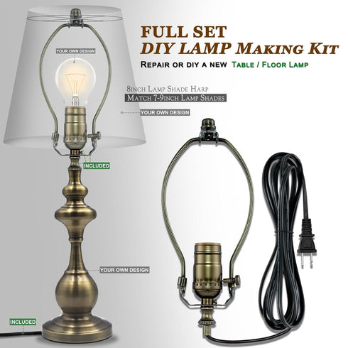 Lamp Rewire Kit,Make a Lamp or Repair Kit,3-Way Lamp Socket with Matching Cord Lamp Harp Set,Lamp Wiring Kit for Table Floor Lamp,Essential Hardwa...