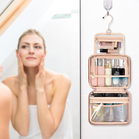 CUBETASTIC Clear Cosmetic Bags, Hanging Toiletry Bag for Travelling, Transparent Makeup Organizer Case, Water-resistant Portable Skncare Storage P...