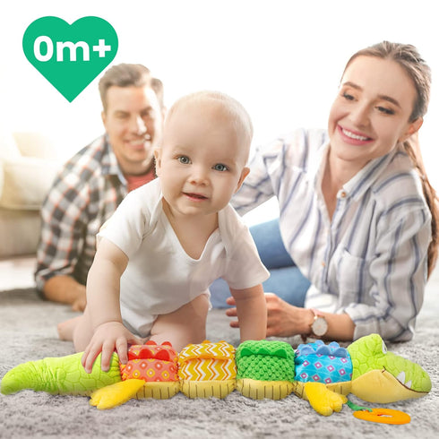 Infant Baby Musical Stuffed Animal Activity Soft Toys with Teether, Multi-Sensory Crinkle, Rattle and Textures, for Tummy Time Newborn 0-3-6-12 Mo...