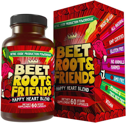 Beet Root Capsules - Circulation, Heart-Healthy Energy - w Grape Seed Extract & Ginseng 60 Count Vegan...