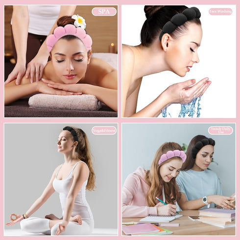 2 Pieces Spa Headbands for Washing Face Puffy Makeup Headband Skincare Headbands Face Wash Terry Cloth HeadBands for Skin Care (Black + Pink)...