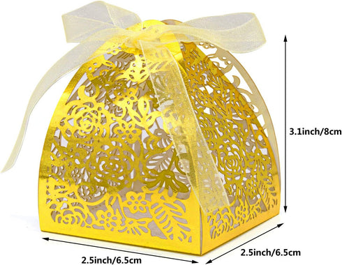KPOSIYA Pack of 100 Laser Cut Rose Candy Boxes, Favor Boxes 2.5"x 2.5"x 3.1", Gift Boxes Bridal Shower Anniverary Birthday Party Wedding Favor (10...