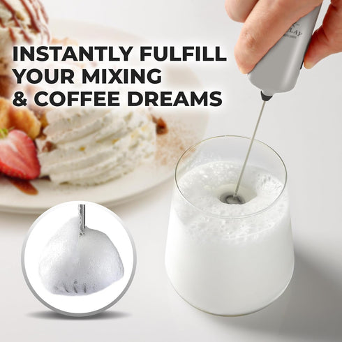 Zulay Kitchen Powerful Mini Milk Frother Handheld - Electric Hand Mixer - Portable Frother Wand for Coffee - Small Drink Blender for Lattes, Cappu...