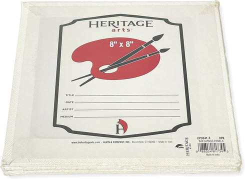 CP30413 Set of 3 Canvas Panels, 7 oz, 8" x 8"; Mounted on PDF Board; Individually Shrink Wrapped; 100% Acid-Free; Slight Tooth Finish Surface...