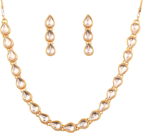 Touchstone "Contemporary Kundan Collection Indian Bollywood traditional Mughal Kundan polki look neutral bridal designer jewelry single line neckl...