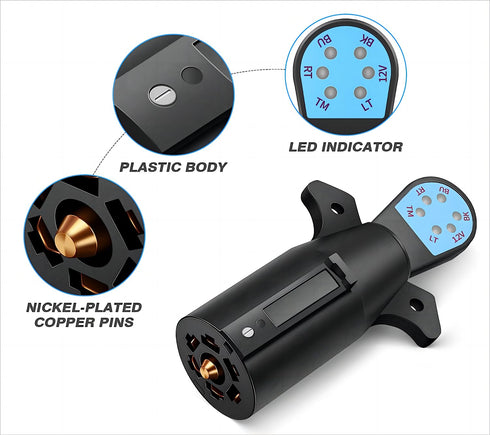 NEW SUN® 7-Pin Trailer Plug Tester with LED Light, 7-Way Trailer Light Tester, Round RV Blade Electric Wiring Tester, 7-Way Trailer Light Circuit ...