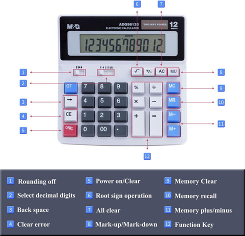 M&G Desk Calculator 12 Digit Extra Large LCD Display, Dual Solar Power and Battery, Accounting Calculator with Big Button, Battery Include, Perfec...