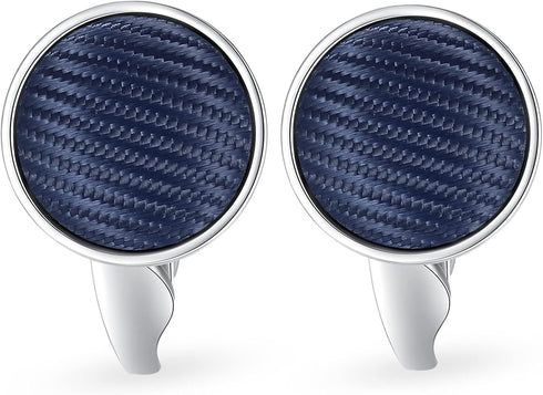 HONEY BEAR Fabric Nylon Stripe Pattern Cufflinks Round for Mens Shirt Business Wedding Gift...