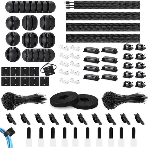273PCS Cable Management Kit, 4 Cable Split Sleeves,9 Cable Holder,38 Cord Clips, 2 Roll Fastening Tape, 10 Adhesive Wall Cable Tie,10 Reusable Cab...