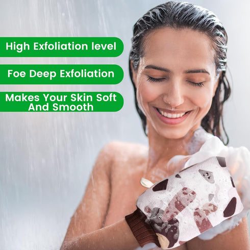 HOOPLE Cow Color Exfoliating Mitt, Exfoliating Gloves Visibly Lift Away Dead Skin, Great for Deap Body Cleaning, Keratosis Pilaris Scrub - Spray T...