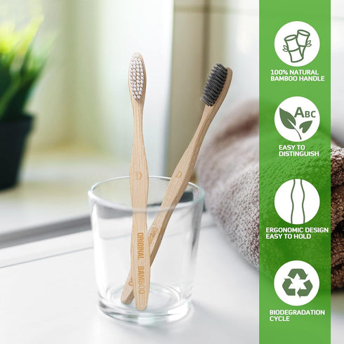 Toothbrushes Sustainable Biodegradable Eco-Friendly Natural Bamboo Charcoal Tooth Brush for BPA Free Soft Bristles, Dental Hygiene, Gum Care...