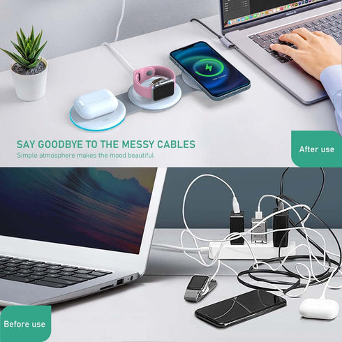 DREU 3 in 1 Wireless Charging Station, Foldable Charging Pad, Compatible with MagSafe for Multiple Devices for iPhone 15/14/13/12/11/XS/Pro Max/X/...