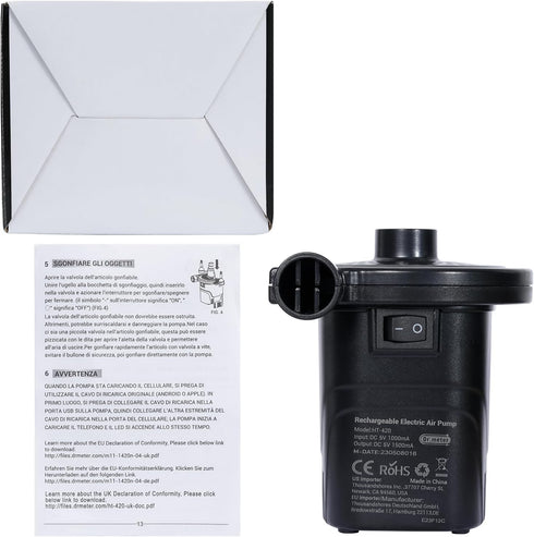 Dr.meter Air Pump for Inflatables, Rechargeable 4000mAh Battery Air Mattress Pump - Portable Quick-Fill Inflator Deflator for Outdoor Camping Infl...