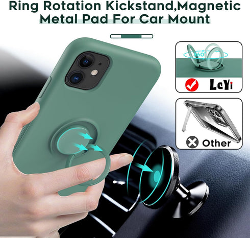 LeYi for iPhone 11 Case: with 2 PCS Glass Screen Protector for Women Girls Boys, Liquid Silicone Shockproof Phone Case Cover with Stand for iPhone...