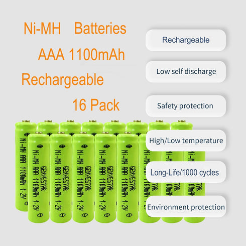 Rechargeable AAA Batteries NiMH 1.2V 1100mAh High Capacity Triple A Battery Pre-Charged Cell Home Battiers for Keyboard Mouse Lamp Low Self Discha...