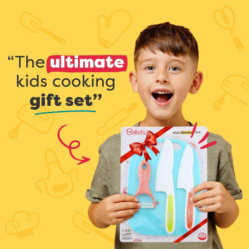 Baketivity Kid Safe Plastic Knives For Real Cooking With Cutting Board, Peeler For Kitchen - Knife Set With Blunt Tip, Dishwasher Safe, BPA Free K...