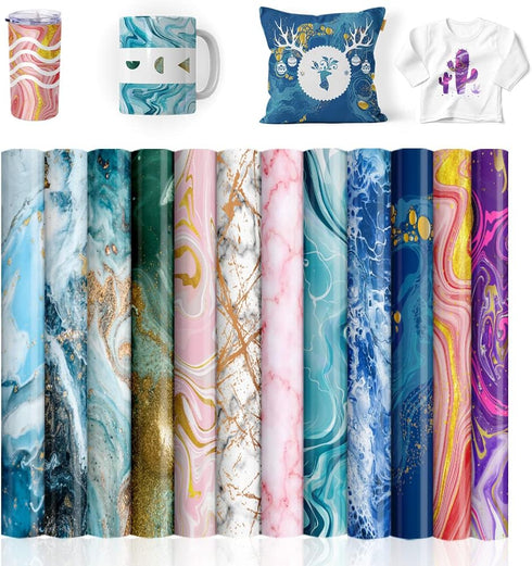 Sublimation Transfer Sheets-Watercolor Marble Sublimation Paper,Transfer Paper for Blank T-Shirts Cup Coasters Mug,12 pcs/Set, 12"x12"...