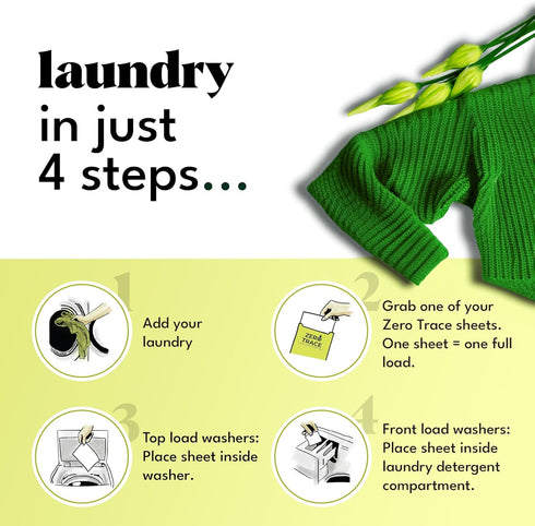 Zero Trace All Natural Laundry Detergent Sheets Eco Friendly - Laundry Soap Sheets - Travel Laundry Detergent with Fresh Scent (72 Loads 36 Sheets...