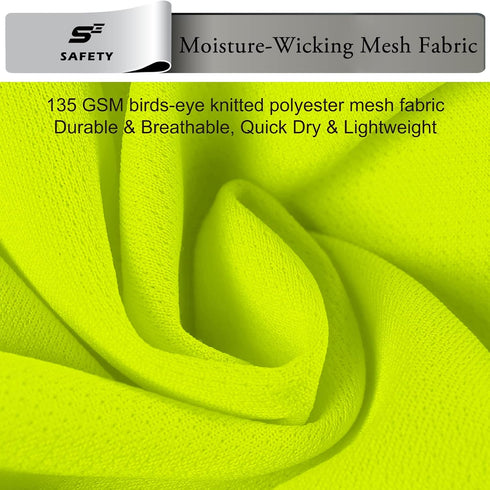 Hi Vis T Shirt Class 3 High Visibility Shirts for Men Safety Shirts with Reflective Strips and Pocket Breathable Construction Work Mesh Short Slee...
